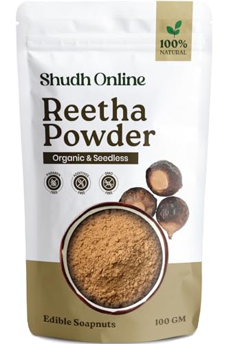 Homeda Reetha Powder for Hair Organic Soap Nuts Powder for Hair (3.5 oz - 100g) 100% Pure Indian Bath Powders - Aritha Powders for Hair Growth | Sapindus mukorossi
