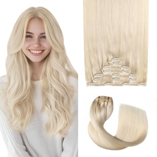 Sweetmet Pro2.0 Extension Cheveux Naturel Clip 120g Épais 7pcs Couleur #60 Blond Platine Invisible Remy Rajout Extensions de Cheveux Humains Clip in 35cm...