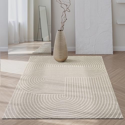the carpet Santo Plus - Teppich für Wohnzimmer & Schlafzimmer, Hochwertig, Pflegeleicht & Langlebig, Modernes Design, auch für Outdoor geeignet, Beige, 140 x 200 cm