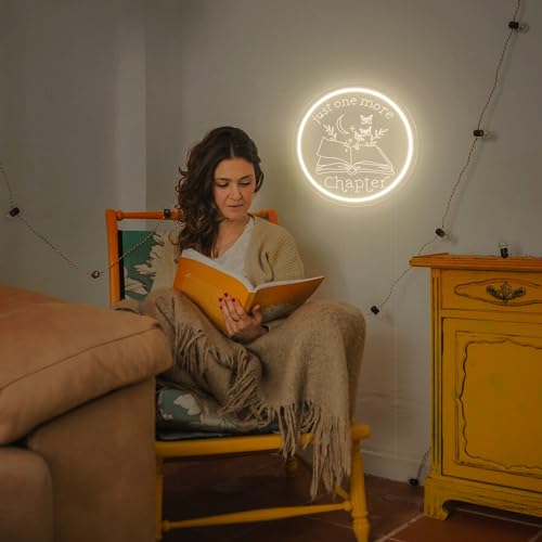 Image of Just One More Chapter Reading Nook Neon Sign, Dimmable Warm White LED Acrylic Wall Decor, 12V Book Lover Neon Light for Bedroom, Home Library, Reading Corner Decoration
