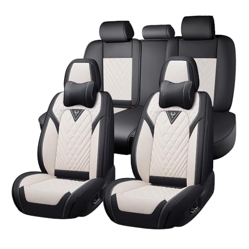 Image of Car Seat Covers for Chevrolet Equinox 2005-2026, Premium Nappa Leather Waterproof & Anti-Slip, Full Coverage Customized fit Chevrolet Equinox Seat Covers Full Set (5 Seats Luxury,Black-White)