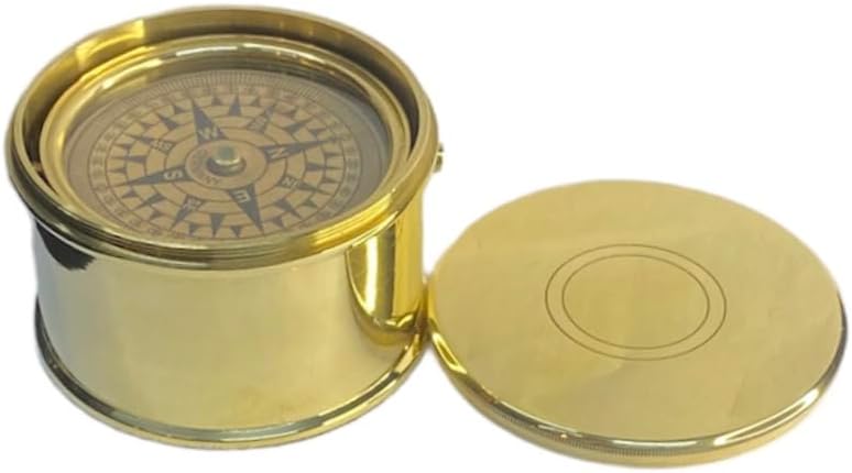Brass Navigational Compass Golden Coloured Polished Mini Drum Sized Working Portable Compass Gift for Father Son and Daughter