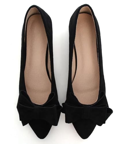 Image of SAILING LU Womens Bowknot Ballet Flats Pointy Toe Suede | Casual Flat Shoes, Dressy Wear to Work, Moccasins, Slip-Ons
