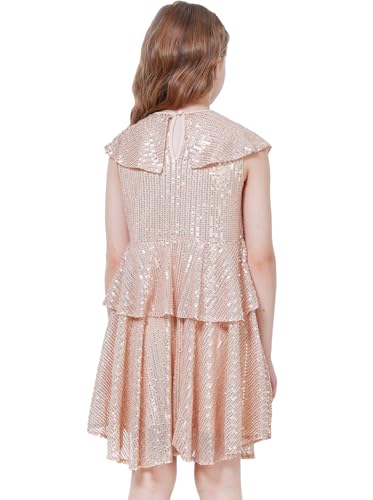 WULFUL Girls Sequin Dress Sparkly Party A-line Flutter Neckline Dual-Layer Holiday Prom Formal Dresses 5-12Y3