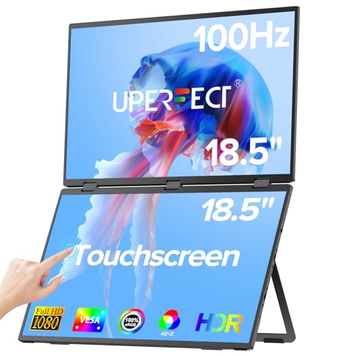 Image of UPERFECT Delta 18.5 inch 100Hz Touchscreen Dual Portable Monitor, Laptop Screen Extender Stacked Triple Folding Monitor with Stand & VESA for Laptop PC Phone Game Console (No Driver Needed)