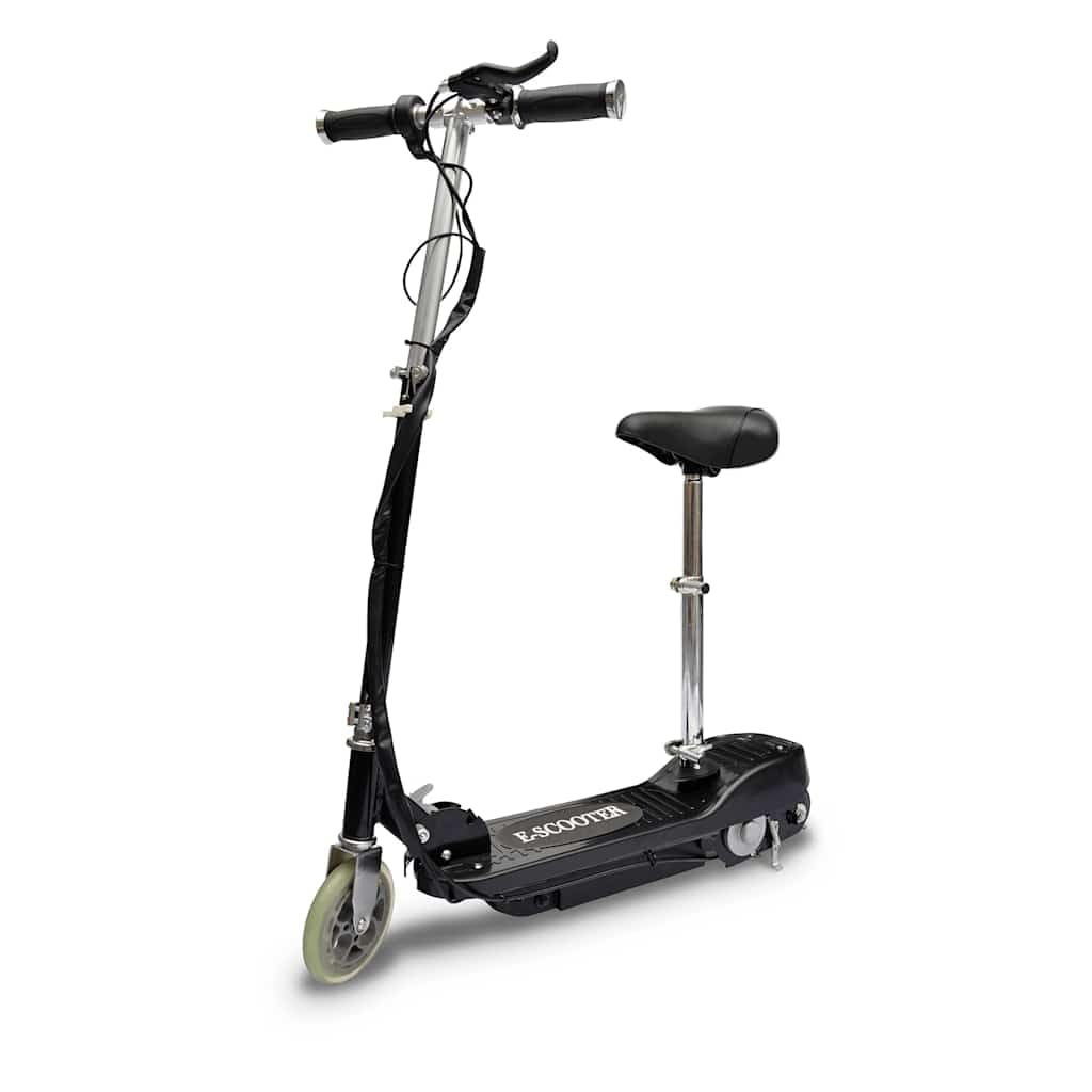 Trottinette électrique avec siège - 120 W - Noir - Pour enfants à partir de 6 ans - Siège réglable en hauteur - Portable - 12 km - Pour l'extérieur, les loisirs et le chemin scolaire
