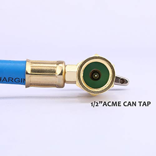 Measureman Can Tap With Gauge, 20" Hose Refrigerant Recharger With Pressure Gauge, R-134A Can Tap To R-12/R-22 1/4" Female Port, #TOP4