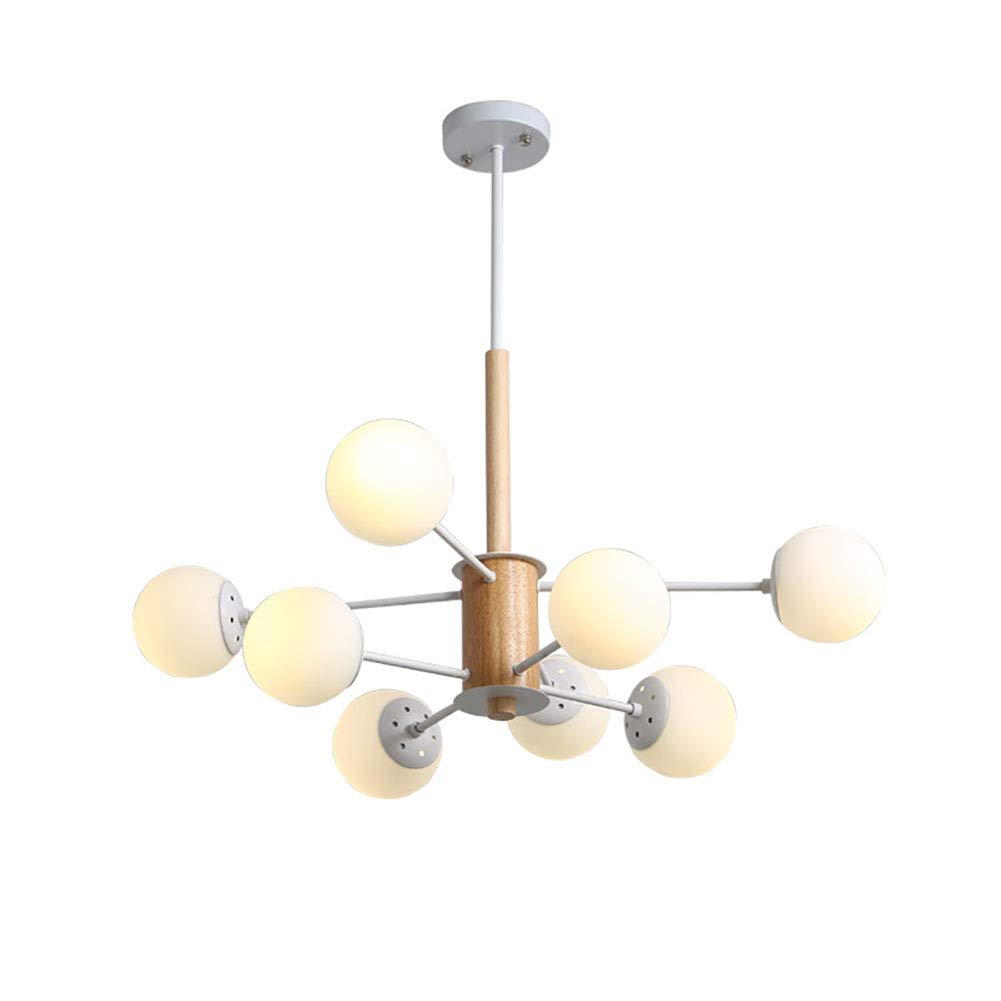 Sputnik Chandeliers Modern Glass Shades Chandelier Mid Century Pendant Lighting Ceiling Light Adjustable Rods for Hallway Bar Kitchen Dining Room White and Wood 8 Lights