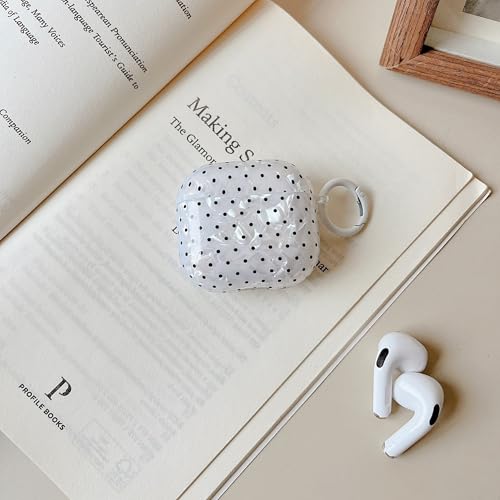 Image of MINSCOSE for Cute Glitter AirPods 4 Case,Retro Shell Pattern Polka Dot Aesthetics Design with Trendy Keychain Ring,Soft TPU Protective Cover with Cleaner Kit for AirPods 4-White
