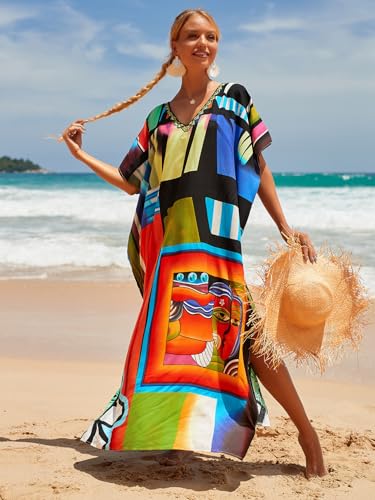 Image of NFVNKJ Women's Plus Size Beach Lounge Kaftan Maxi Dress Swimsuit Coverup for Women