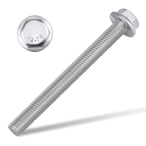 Image of M10-1.5 x 70mm Hex Flange Bolt (2.76 inch Thread Length), DIN6921, Serrated Locking Flange, 304 Stainless Steel, UNC Full Thread, 8-Pack