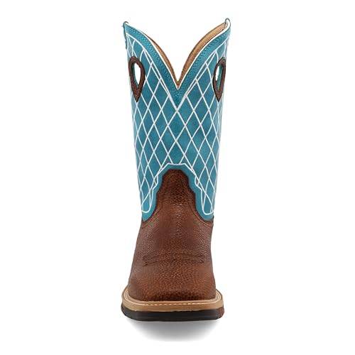 Image of Twisted X Men's 12 inch Western Work Boot, Square Toe, Brown Distressed & Turquoise, 8 D