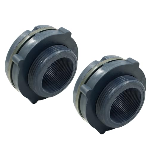 Image of 2pcs NPT1 1 /2 PVC Bulkhead Fitting, 1 1 /2 Inch Plastic Water Tank Connector Threaded Thru-Bulk Pipe Fittings for Rain Barrels, Aquariums, Bucket Hose Adapter, Ponds, Pools