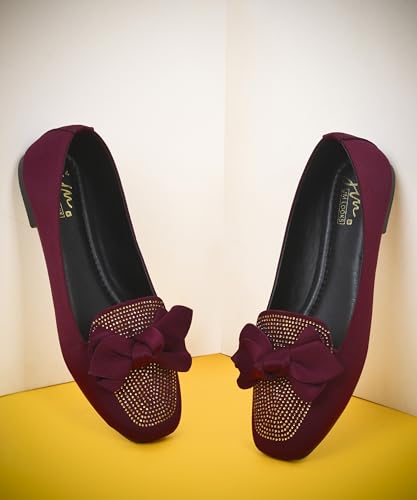 Image of JM LOOKS Crystal Studded Loafer Flats Featuring Elegant Double Layered Bow and Modern Square Toe
