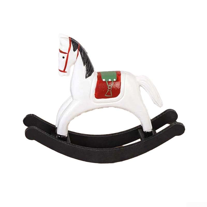 Cheval à bascule en bois avec style rétro et finition peinte à la main pour une utilisation décorative (blanc)