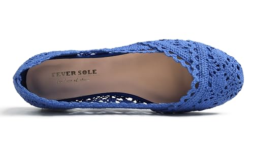 Image of FEVERSOLE Women's Comfort Breathable Knit Crochet Shoes Lace Ballet Flats