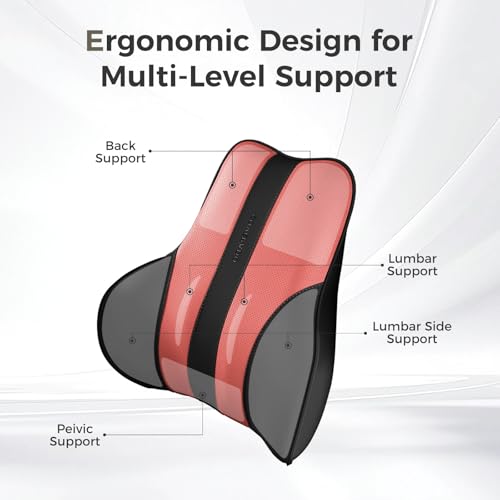 Image of Coverado Lumbar Support Pillow for Car, Ergonomic Memory Foam Back Pillow for Office Chair, Back Cushion for Back Pain Relief, PU Leather Car Lumbar Support for Driving Seat