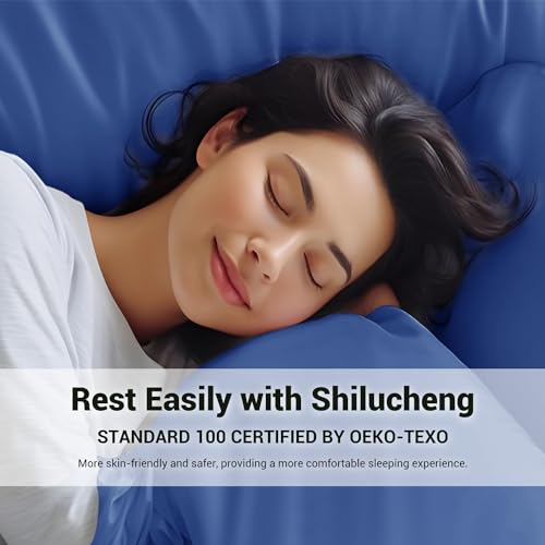 Image of Shilucheng 4 Piece Full Sheet Sets, Cooling Sheets, Blend Rayon Derived from Bamboo, Deep Pocket Up to 16 inch, Breathable & Soft Bed Sheets, Hotel Silky Bedding Set, Navy Blue