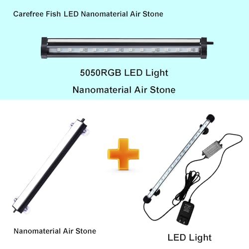 Carefree Fish Aquarium 4/8/12/16/24In Led Nanometer Materials Air Stone Strip Ⅱ and Tube Fish Tank Oxygen Stone Bubble Wall RGB Light Waterproofing Grade IP68(Air Pumps not Included