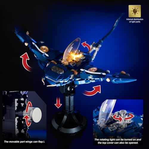 Image of SKY LINE OCEAN Mechanical Manta Marine Life Building Blocks Set with LED Lights & Movable Joints (689+ PCS) | Steampunk Sea Creature Model with Display Stand | 5 Year Structural Warranty