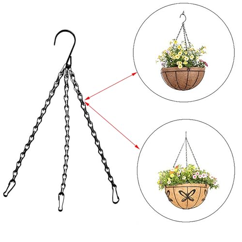 8 Pack 21.6(55cm) Inch Hanging Basket Chains 3 Point Black Metal Hanging Chains with Hooks for Plant Flower Pot Basket, Replacement Chain Hangers for Lantern, Bird Feeder, Planter, Indoor and Outdoor