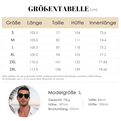 Puimentiua Leinenhose Herren,Lang Leichte Sommerhose,Loose Fit Sommer Leinen Hose,Baumwollehosen mit Tunnelzug und Reißverschluss (Weiß,M)