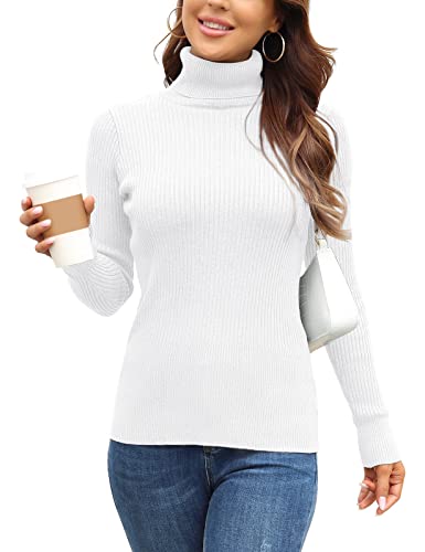 Image of Rocorose Women's Ribbed Turtleneck Sweater Long Sleeve Knitted Solid Pullover