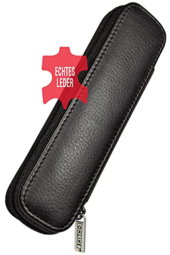 Online lederen etui, hoogwaardig echt lederen etui met ritssluiting, zwart, stijlvol schrijfgerei