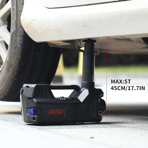 Image of JANVITHA DC 12V Electric Hydraulic Car Jack with Electric Impact Wrench Digital Tire Inflator and LED Light | Repair Tool Kit 5 in 1 Set | Weight Capacity 5 Ton |JCJDS5TB (Height Upto 17.7 Inches)