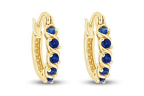 Dainty Hoop Earrings for Women Round Cut Simulated Blue Sapphire Gemstone Earrings in 14K Gold Plated 925 Sterling Silver Minimalist | Delicate Jewelry Gift for Her