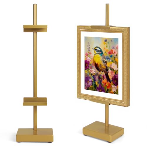 Victawks Adjustable Tabletop Easel Stand Picture Easels for Display Up to 17 H Gold Metal Picture Frame Holder Stand Table for Art Photo (1 Pack)