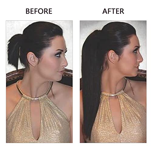 RUNATURE 14 Inch Ponytail hair Extension Black Human Hair Clip in Ponytail Hair Extension Real Human Hair Off Black Ponytail Extension 80 Gram #1B - Image 2