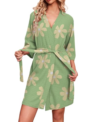Image of Ekouaer Robes for Women Waffle Knit Bathrobe Soft Lightweight Knee Length Loungewear S-XXL