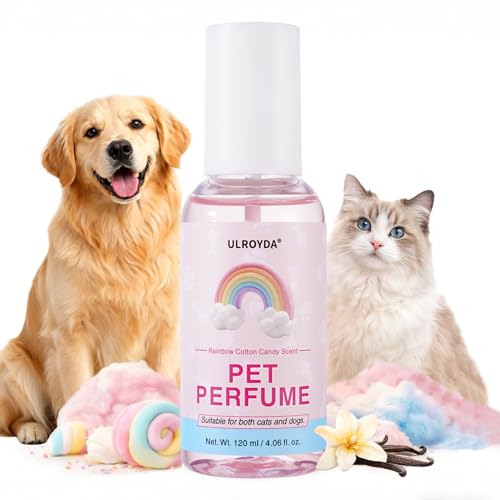 ulroyda Dog Cologne & Pet Perfume | Long-Lasting Rainbow Cotton Candy Scent | Alcohol-Free Deodorizing Spray | Fur-Conditioning & Non-Sticky Formula | Daily Grooming for Dogs & Cats 4.06 fl oz