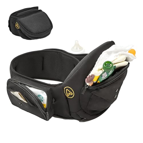 Image of Baby Hip Carrier Stress Relief Expert, Ergonomic and Comfortable Baby Carrier with Hip Seat, Foldable Baby Carrier Newborn to Toddler with Adjustable Waistband and Multiple Pockets Up to 55lbs, Black