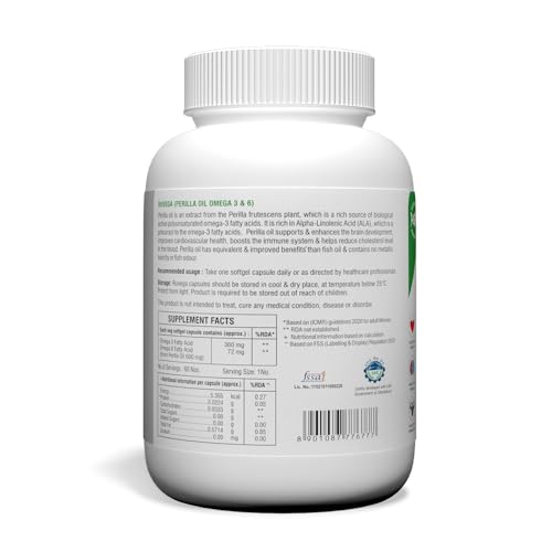 Image of Rusan RuVega Plant-Based Omega 3 & 6 Softgel | Herbal Perilla Oil with ALA | Fish-Free Softgel Nutraceutical for Adults | Vegan Supplements | Supports Heart, Brain, Joint & Skin Health (60 Count)