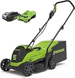 Greenworks Akku-Rasenmäher 24V 33cm Inkl. Akku 2Ah und Ladegerät, Bis 200m² Mulchen 30L 5-Stufige Schnitthöhenverstellung GD24LM33K2