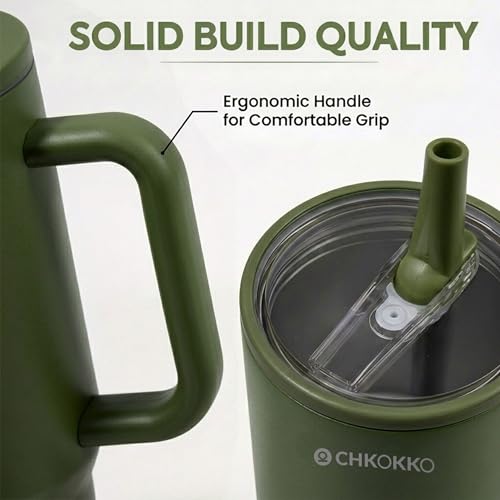 Image of CHKOKKO Stainless Steel Tumbler with Straw & Side Handle 1200ML Leak-Proof Travel Mug | Hot and Cold Double Insulated 1.2L Premium Water Bottle for Travel Gym & Office Use