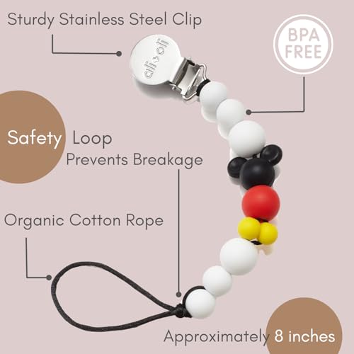 Image of Ali+Oli Silicone Pacifier Clip for Baby (Mouse) 100% Food-Grade BPA Free Newborn Pacifier Holder Infant Binky Clip for Baby Boy or Girl | Food-grade material, Keeps soothers within reach, Secure attachment, Lightweight, Everyday use, Easy cleaning