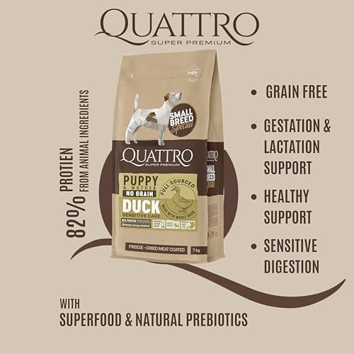 Image of Quattro Puppy Dog Food for Small Breeds| 1.5KG | Duck Formula | Super Premium Dry Dog Food for Puppies & Nursing Mothers | High Protein | Healthy Growth | Complete & Balanced Nutrition