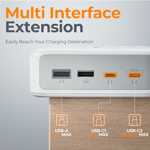 5ft Flat Plug Extension Cord Indoor, TESSAN Surge Protector Power Bar with 4 USB (2 USB C), Power Strip with 8 Multi Plug Outlets, Charging Station Wall Mount for Dorm Room Home Of image 8