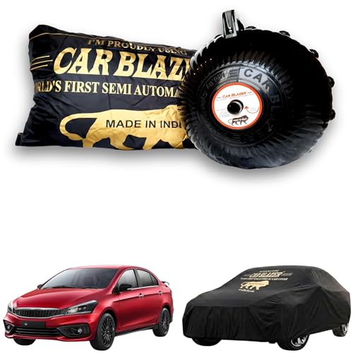 Image of CARBLAZER Portable & Semi-Automatic Full Body Car Covers: Heavy Duty Device| Anti-Theft| Dust & Scratch Proof | Water & Wind Resistant|Custom Fit| Dual-Side Cover, Compatible for Maruti Suzuki Ciaz