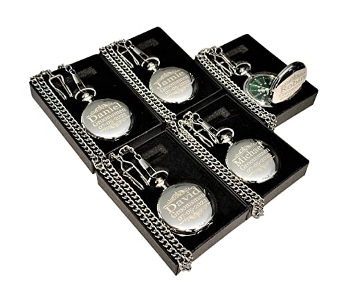 1 Engraved Pocket Watch - Comes With Fitted Custom Box, Chain And Engraving - Green Dial With Silver Roman Numerals - Personalized Wedding Gifts (Black) #TOP2