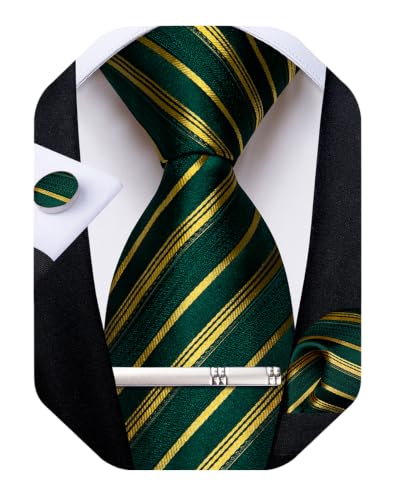 Image of DiBanGu Mens Silk Tie Formal Striped Necktie and Pocket Square