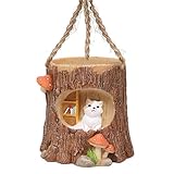 Cute Cat Hanging Planter Pot Gardening Gift for Succulent Cactus Small Plant with Drainage Hole Miniature Tree Stump Indoor Desk Decor Resin 4.3''