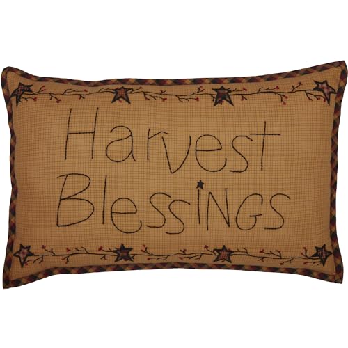 VHC Brands Heritage Farms Harvest Blessings Text Cotton Primitive Thanksgiving Decor Appliqued 22×14 Filled Pillow Mustard Yellow