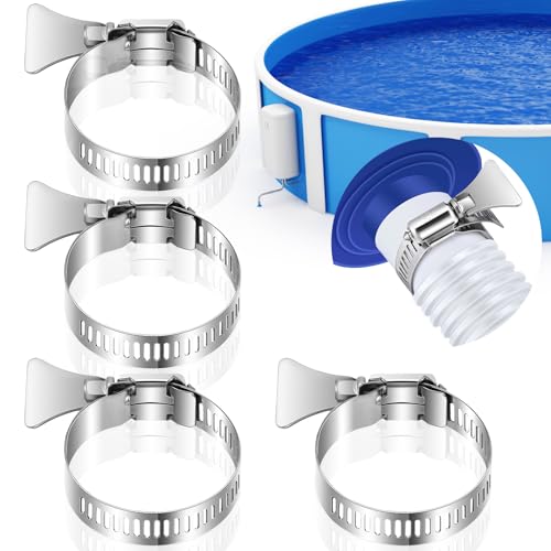 Hicarer 4 Pcs 1-1/2 Inch Hose Clamps Stainless Steel Adjustable Pool Hose Clamps with Thumb Screw for Above Ground Swimming Pool and PVC Tubing