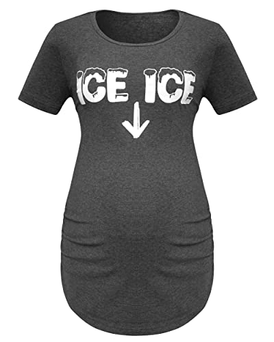 Ice Ice Baby Maternity T-Shirt Women Pregnancy Announcement Shirt Funny Letter Print Pregnant Mom Outfit （Gray,X-Large #TOP4