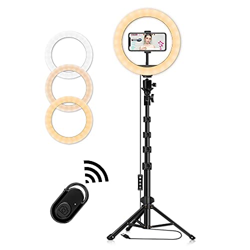 Lipop Ring Light, 10  LED Luce ad Anello con 1.6M Estensibile Treppiede e Supporto per Smartphone e Telecomando, 3 Colori, 10 Luminosità per Youtube, TikTok, Selfie, Trucco, Fotografia Video