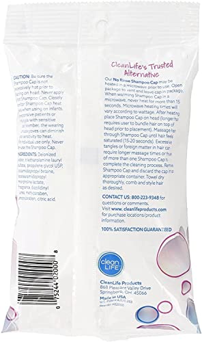 Cleanlife Products No-Rinse Shampoo Cap (5 Pack) - Waterless, Rinseless Hair Washing and Conditioning Shower Caps for Bathing Elderly, Bedridden, Hospital Patients - Disposable, Hypoallergenic